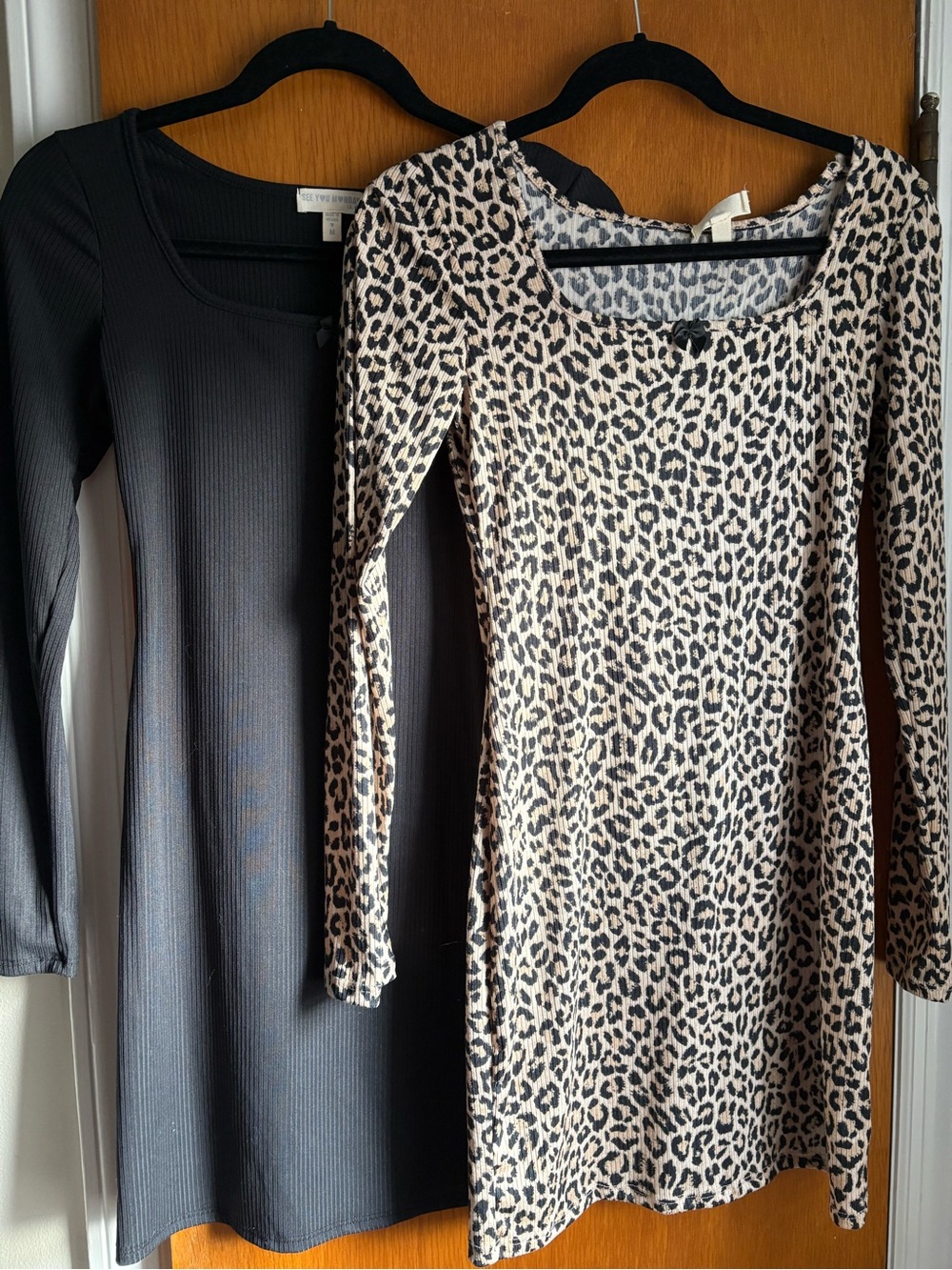 See You Monday Ribbed Mini Dress Bundle Black Leopard Print Long Sleeve Size M